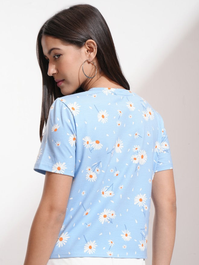 Tokyo Talkies Women Blue Printed Fitted Top - Blue - Image 3