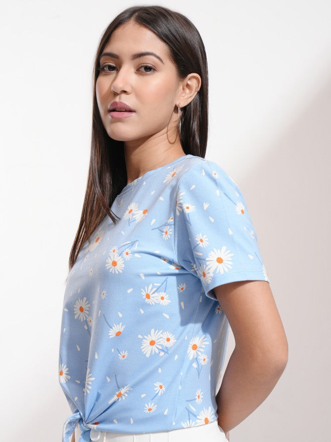 Tokyo Talkies Women Blue Printed Fitted Top - Blue - Image 4