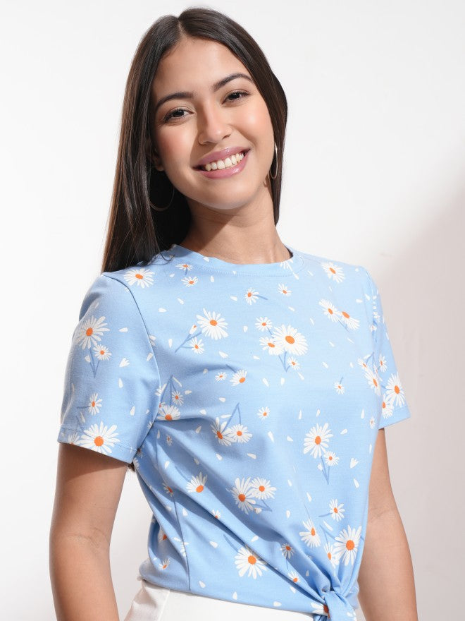Tokyo Talkies Women Blue Printed Fitted Top - Blue - Image 6