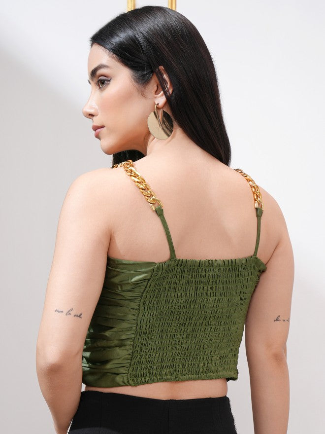 Tokyo Talkies Women Olive Solid Tank Top - Olive - Image 3