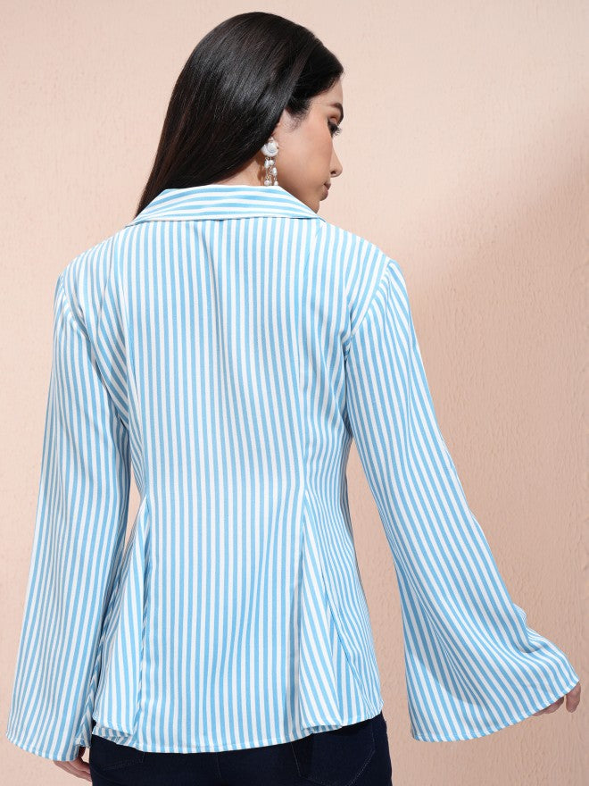 Tokyo Talkies Women Blue Striped Regular Top - Blue - Image 3