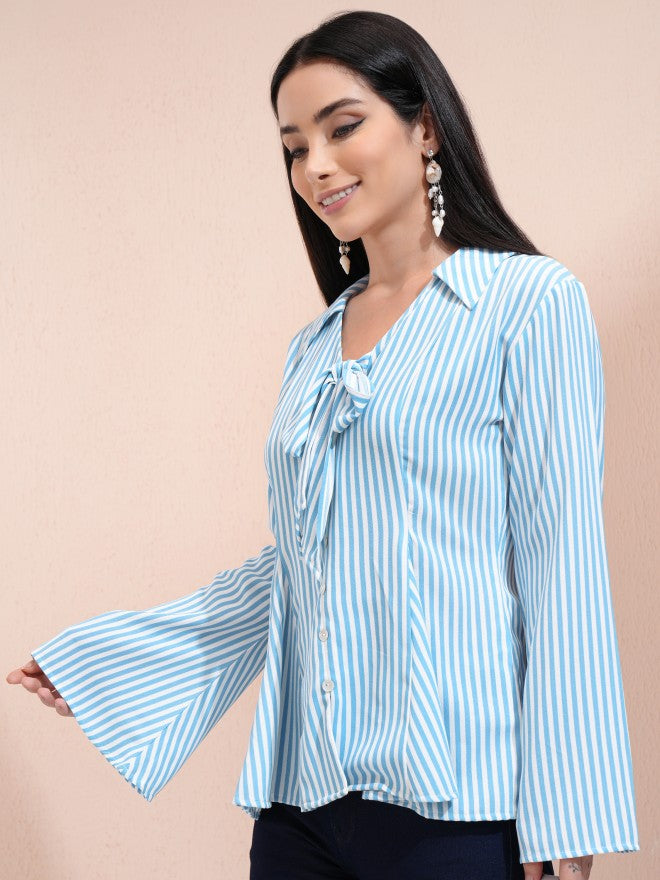 Tokyo Talkies Women Blue Striped Regular Top - Blue - Image 4