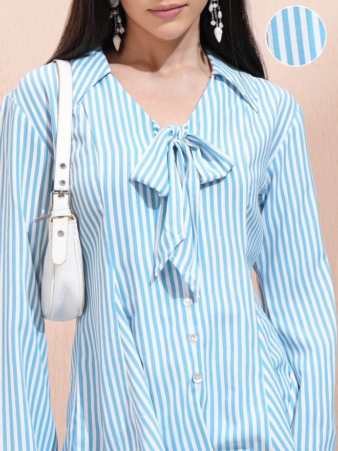 Tokyo Talkies Women Blue Striped Regular Top - Blue - Image 5
