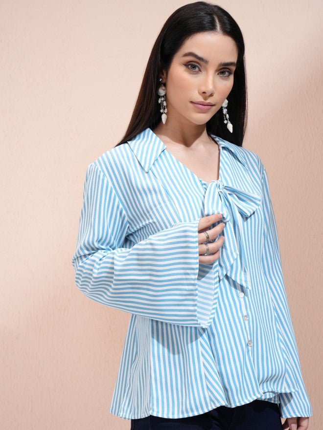 Tokyo Talkies Women Blue Striped Regular Top - Blue - Image 6