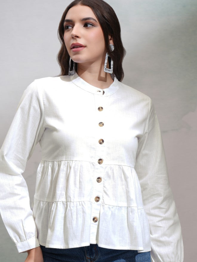 Tokyo Talkies Women White Solid Fitted Top - White - Image 1