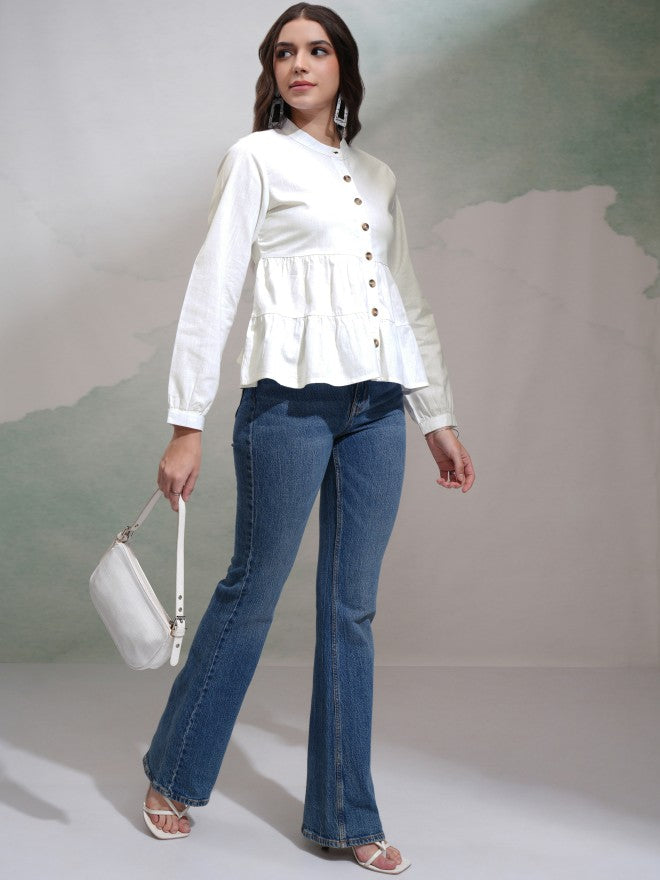 Tokyo Talkies Women White Solid Fitted Top - White - Image 2