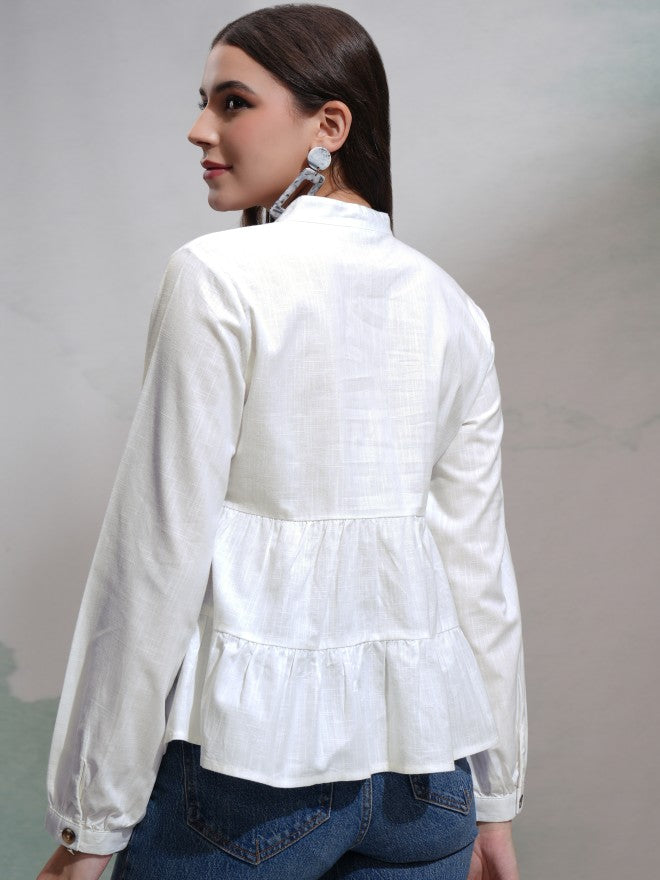 Tokyo Talkies Women White Solid Fitted Top - White - Image 3