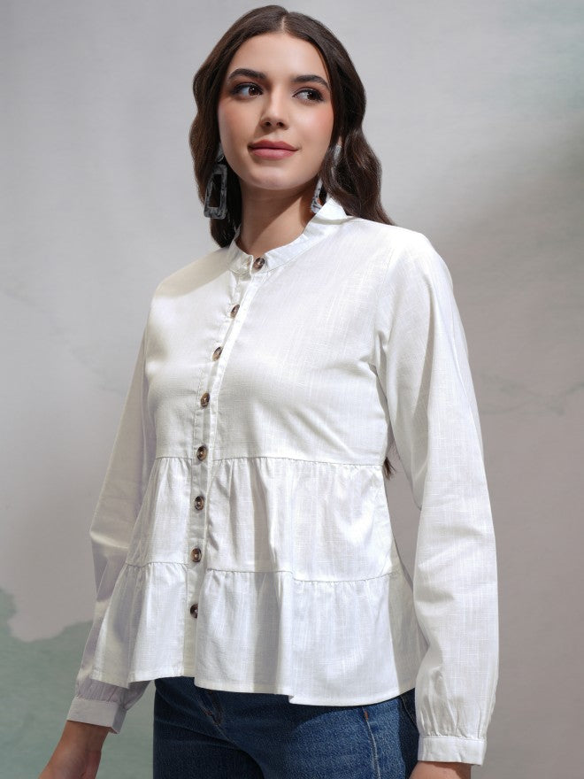 Tokyo Talkies Women White Solid Fitted Top - White - Image 4