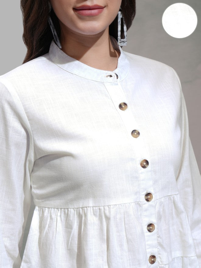 Tokyo Talkies Women White Solid Fitted Top - White - Image 5