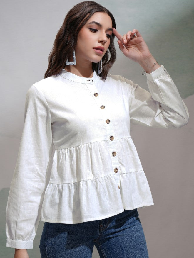 Tokyo Talkies Women White Solid Fitted Top - White - Image 6