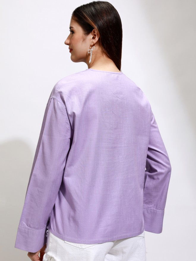 Tokyo Talkies Women Purple Solid Regular Top - Purple - Image 3