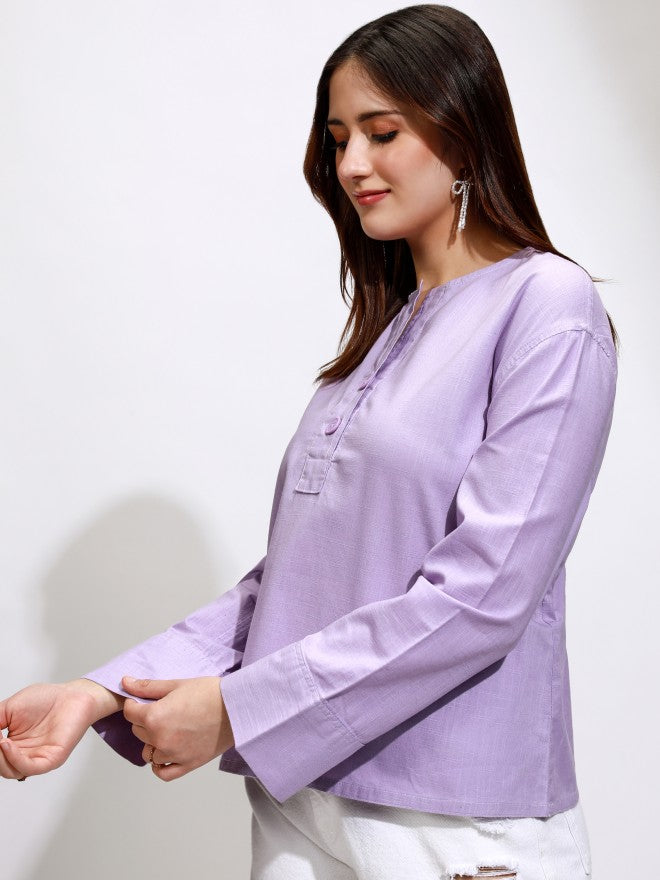 Tokyo Talkies Women Purple Solid Regular Top - Purple - Image 4