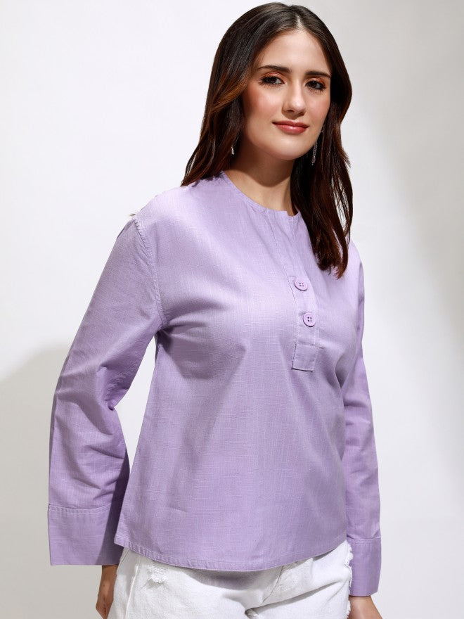 Tokyo Talkies Women Purple Solid Regular Top - Purple - Image 6