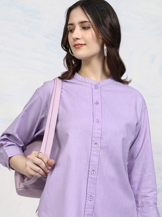 Tokyo Talkies Women Purple Solid Shirt Style Top - Purple - Image 1