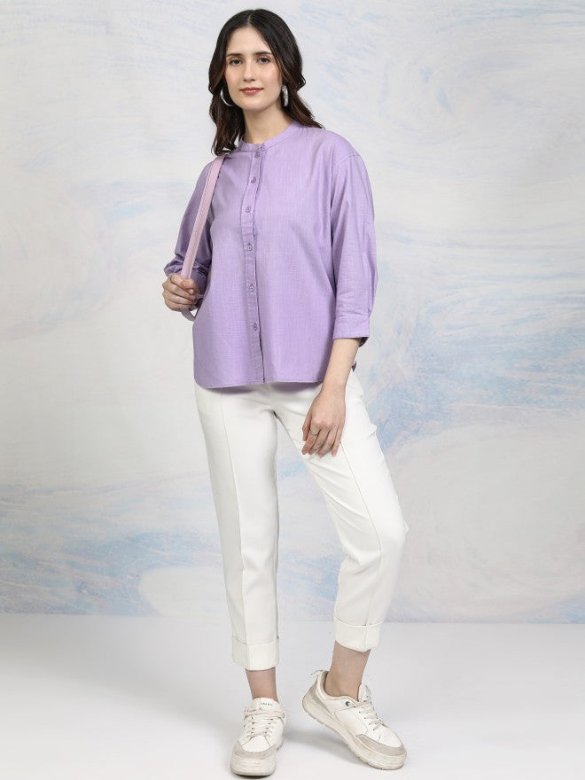 Tokyo Talkies Women Purple Solid Shirt Style Top - Purple - Image 2