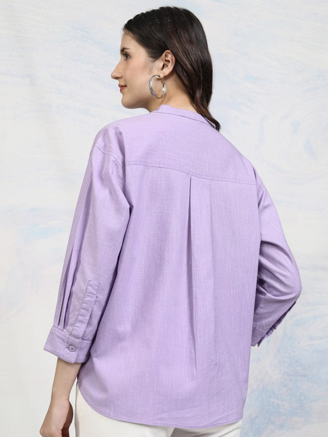 Tokyo Talkies Women Purple Solid Shirt Style Top - Purple - Image 3