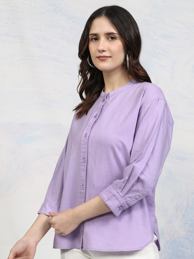Tokyo Talkies Women Purple Solid Shirt Style Top - Purple - Image 4