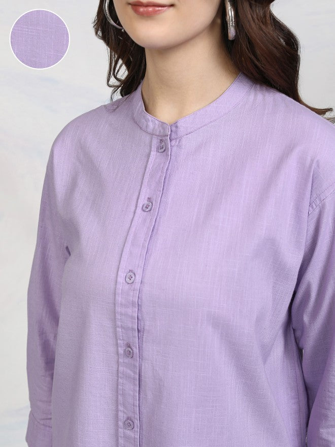 Tokyo Talkies Women Purple Solid Shirt Style Top - Purple - Image 5