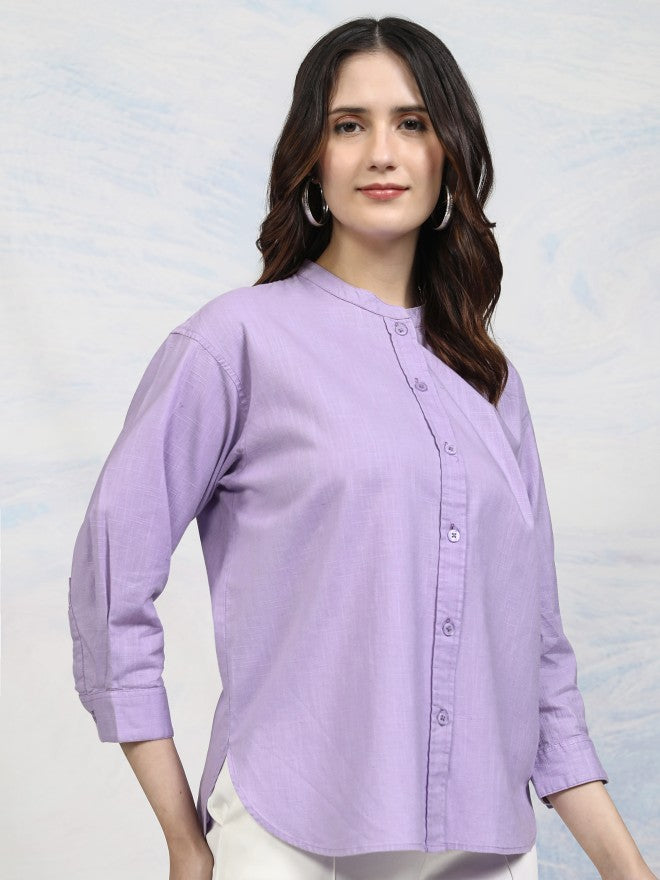 Tokyo Talkies Women Purple Solid Shirt Style Top - Purple - Image 6
