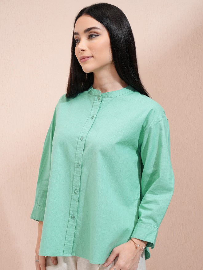 Tokyo Talkies Women Green Solid Shirt Style Top - Green - Image 4