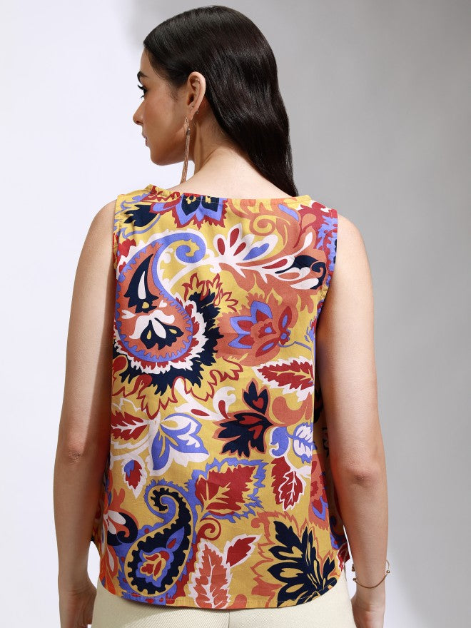 Tokyo Talkies Women Mustard Printed Regular Top - Mustard - Image 3