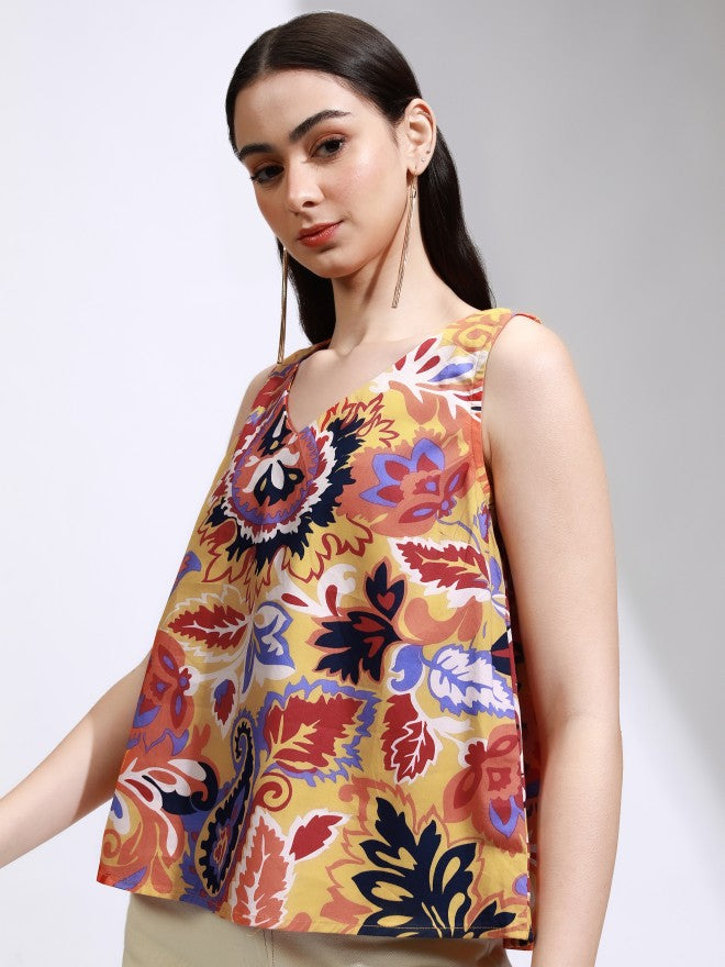 Tokyo Talkies Women Mustard Printed Regular Top - Mustard - Image 4