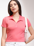 Tokyo Talkies Women Pink Solid Fitted Top - Pink - Image 1