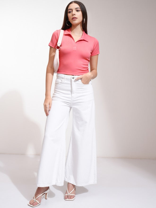 Tokyo Talkies Women Pink Solid Fitted Top - Pink - Image 2