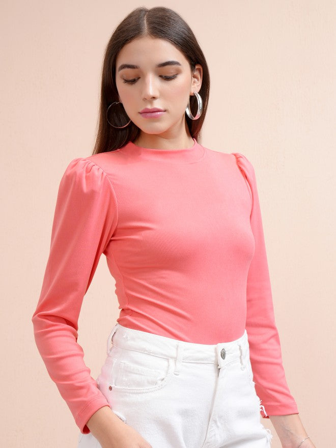 Tokyo Talkies Women Coral Solid Fitted Top - Pink - Image 6