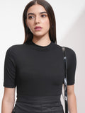 Tokyo Talkies Women Black Solid Fitted Top - Black - Image 1