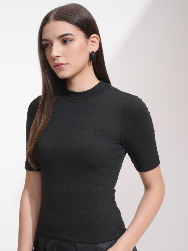 Tokyo Talkies Women Black Solid Fitted Top - Black - Image 4