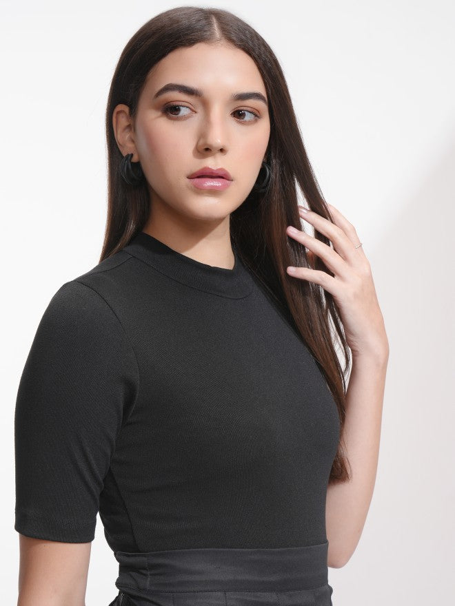 Tokyo Talkies Women Black Solid Fitted Top - Black - Image 6