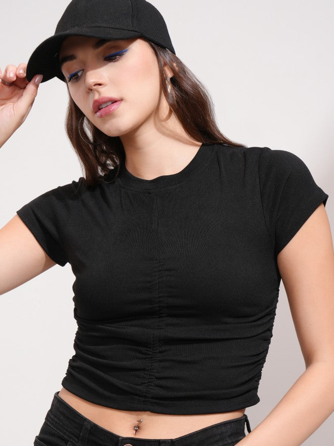 Tokyo Talkies Women Black Solid Fitted Top - Black - Image 1