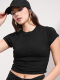 Tokyo Talkies Women Black Solid Fitted Top - Black - Image 1