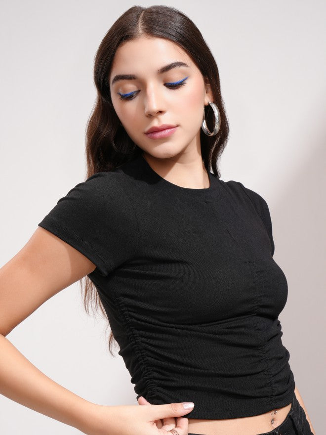 Tokyo Talkies Women Black Solid Fitted Top - Black - Image 6