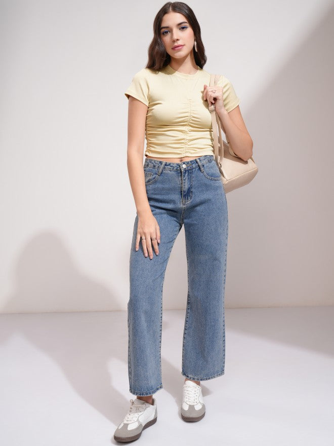 Tokyo Talkies Women Beige Solid Fitted Top - Beige - Image 2