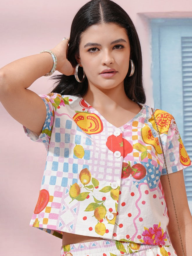 Tokyo Talkies Women White Printed Regular Top - White - Image 1