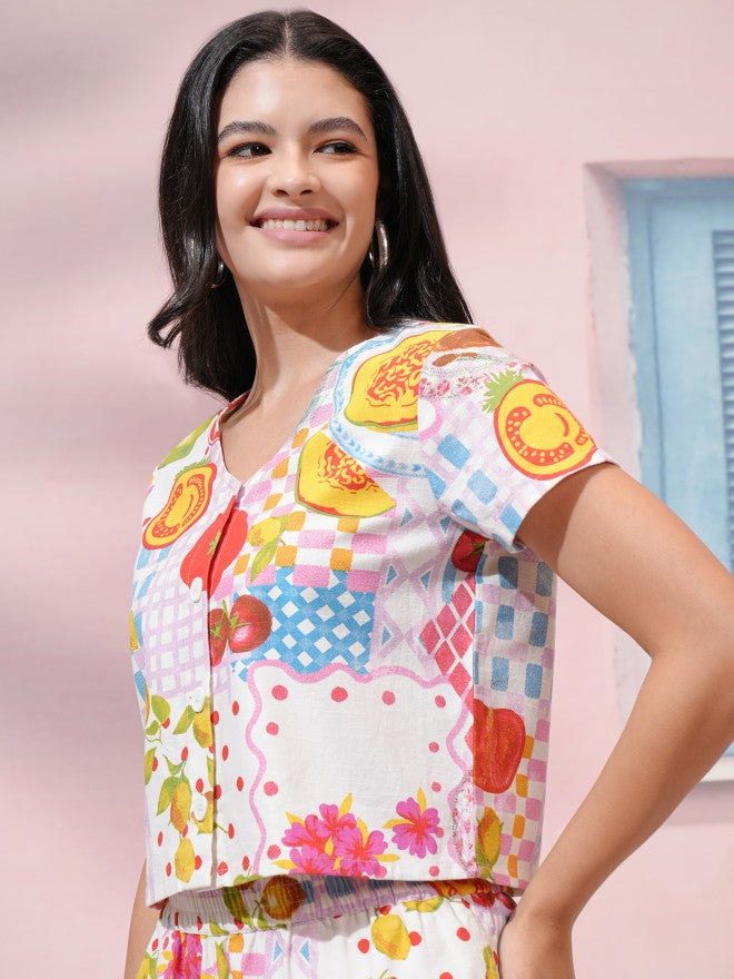 Tokyo Talkies Women White Printed Regular Top - White - Image 4