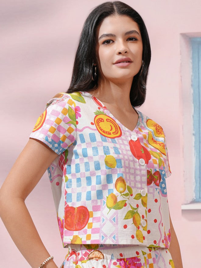 Tokyo Talkies Women White Printed Regular Top - White - Image 6