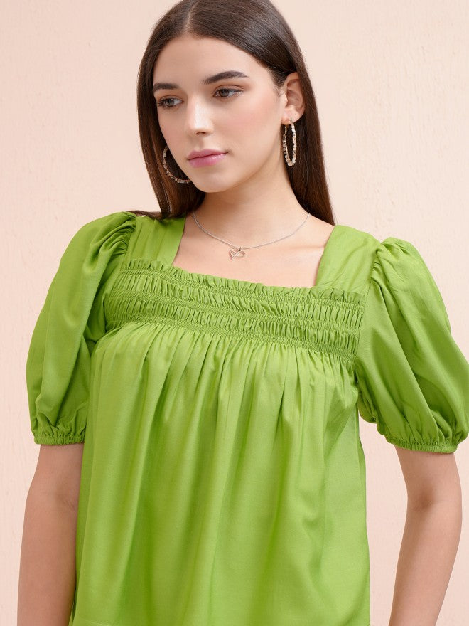 Tokyo Talkies Women Green Solid Regular Top - Green - Image 1