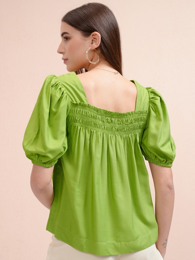 Tokyo Talkies Women Green Solid Regular Top - Green - Image 3