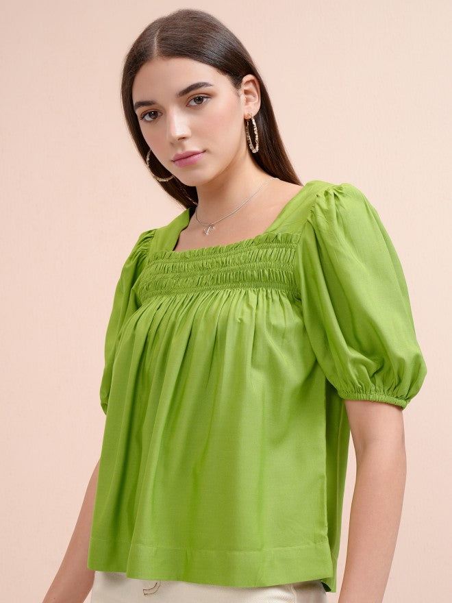 Tokyo Talkies Women Green Solid Regular Top - Green - Image 4