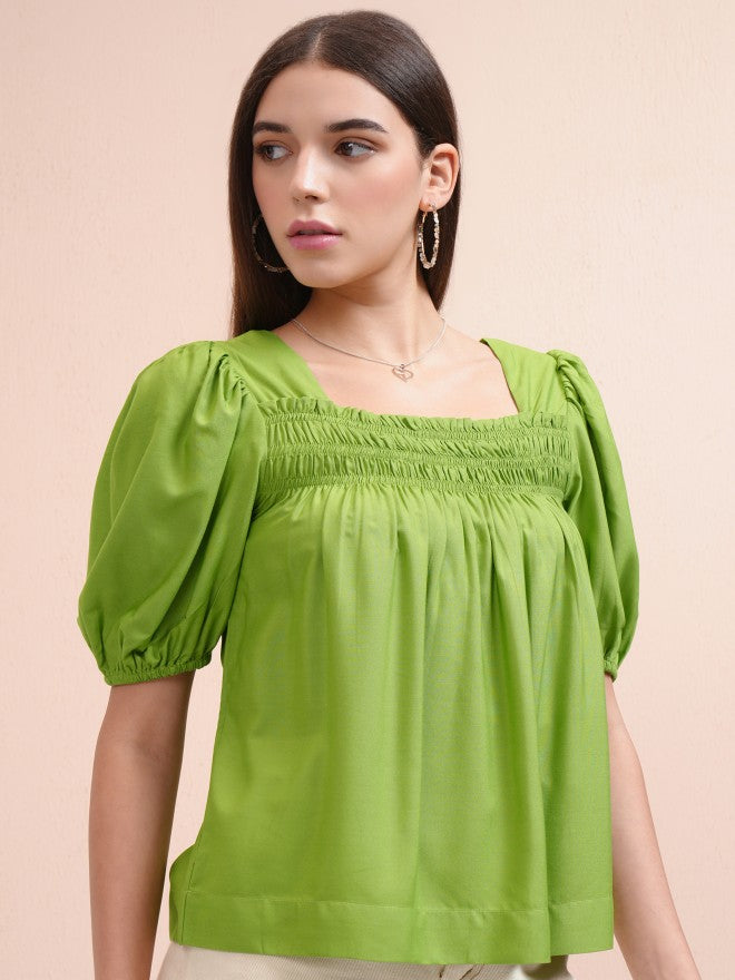 Tokyo Talkies Women Green Solid Regular Top - Green - Image 6