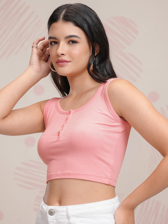Tokyo Talkies Women Pink Solid Fitted Top - Pink - Image 4