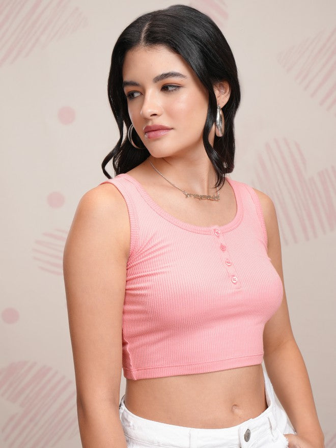 Tokyo Talkies Women Pink Solid Fitted Top - Pink - Image 6