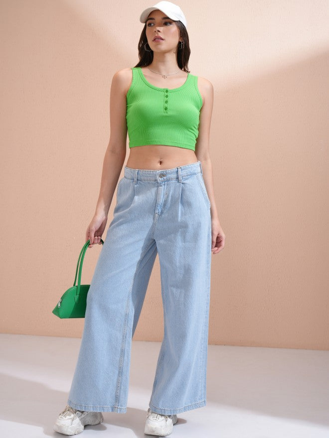 Tokyo Talkies Women Green Solid Tank Top - Green - Image 2