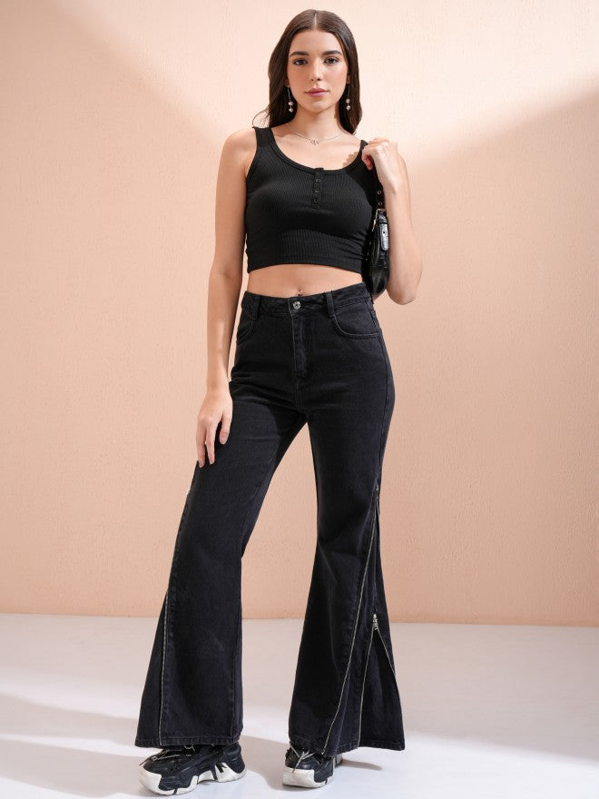 Tokyo Talkies Women Black Solid Tank Top - Black - Image 2