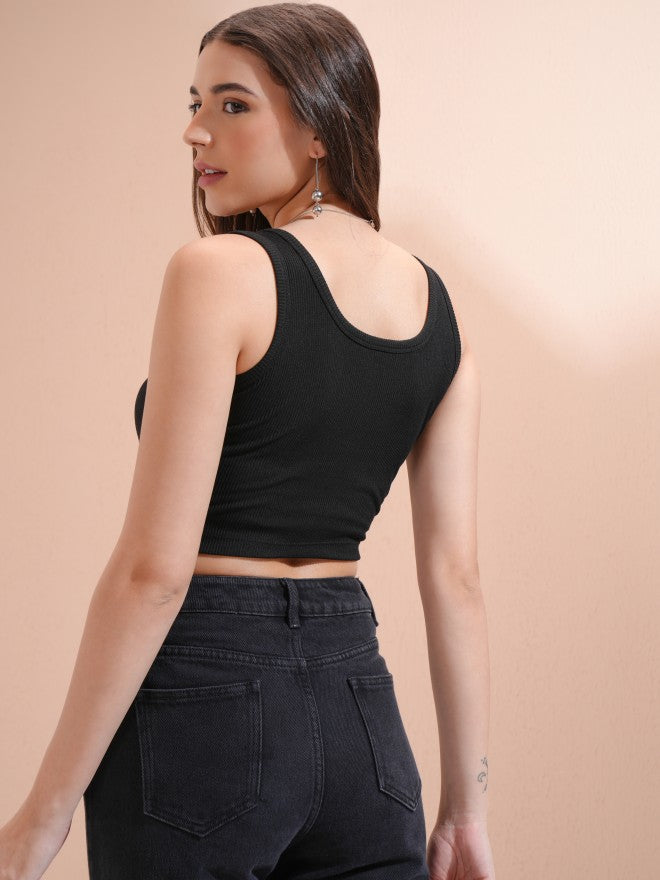 Tokyo Talkies Women Black Solid Tank Top - Black - Image 3