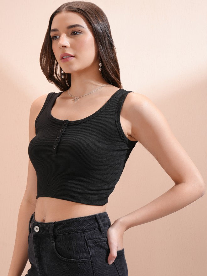 Tokyo Talkies Women Black Solid Tank Top - Black - Image 4