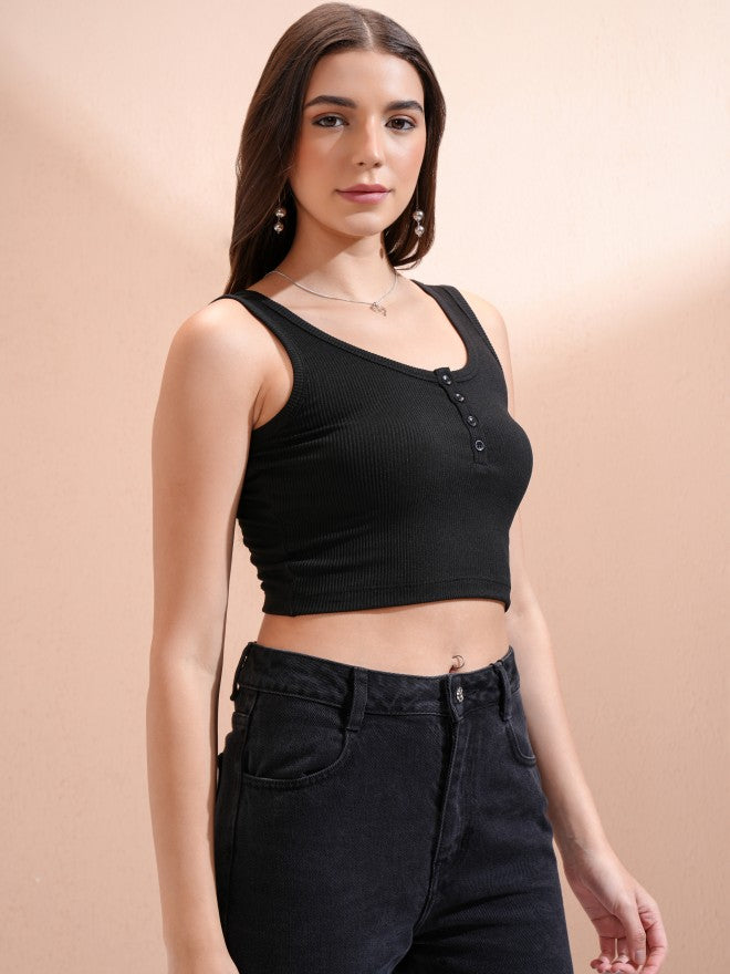 Tokyo Talkies Women Black Solid Tank Top - Black - Image 6